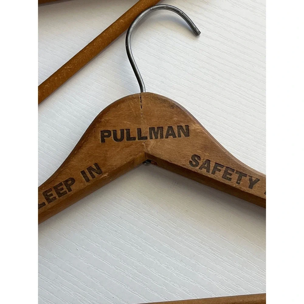 MCM Vintage Pullman &‎ Larken Clothes Wooden Suit Hangers Advertising Set of 2